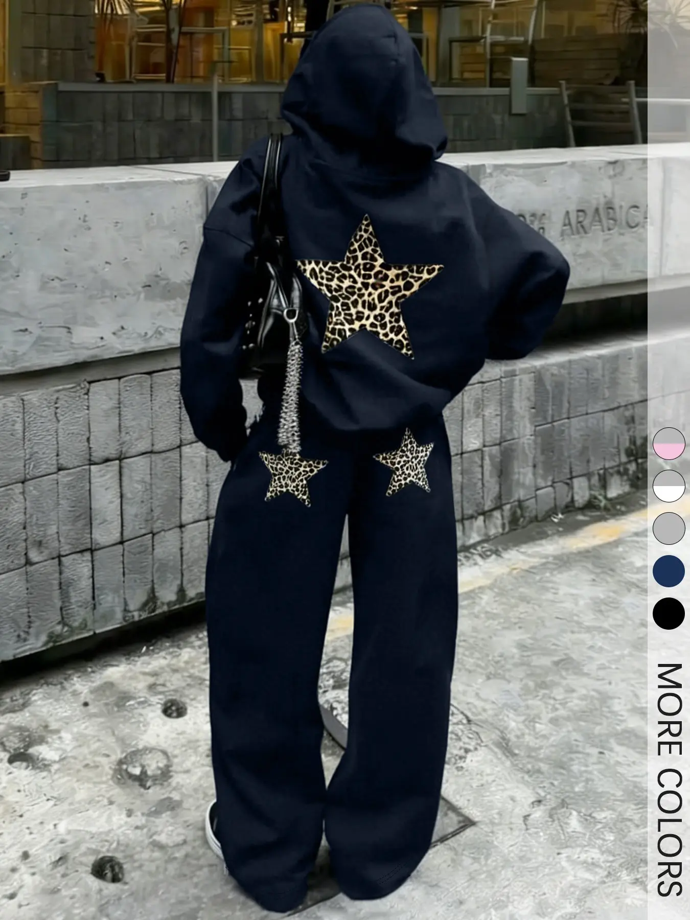 Ladies' Y2K Leopard Star Graphic Hoodie & Pants Set, Casual Lounge Set for Daily & Street Style