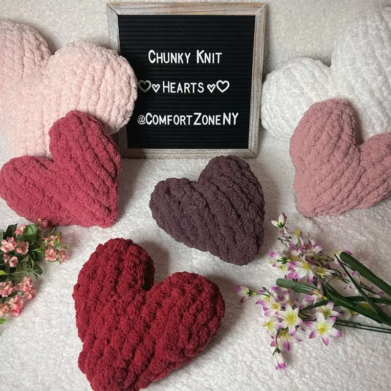 Cute Chunky Knit Heart Throw Pillows – Perfect for Gifting, Cute & Cozy Room Decor for Bedrooms, Nurseries, Dorms | Small & Large Sizes, Available in Your Favorite Colors, Small (8in) & Large (13.5in)