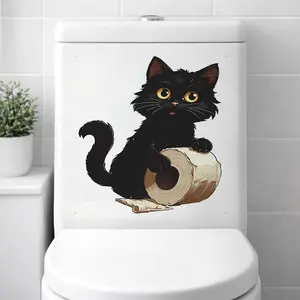 3D Fun Cat Toilet Seat Sticker, Waterproof Cartoon Cat Roll Paper Decal, Self-Adhesive Bathroom Decor for Home Bathrooms