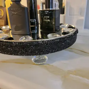 Modern Glam Black and Silver Vanity Tray with Gemstone Accents