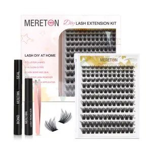 MeretonLash 8-16mm Lash Cluster Kit with Bond and Seal Waterproof Lash Glue Remover With Lash Applicator at Home Makeup Eyelashes