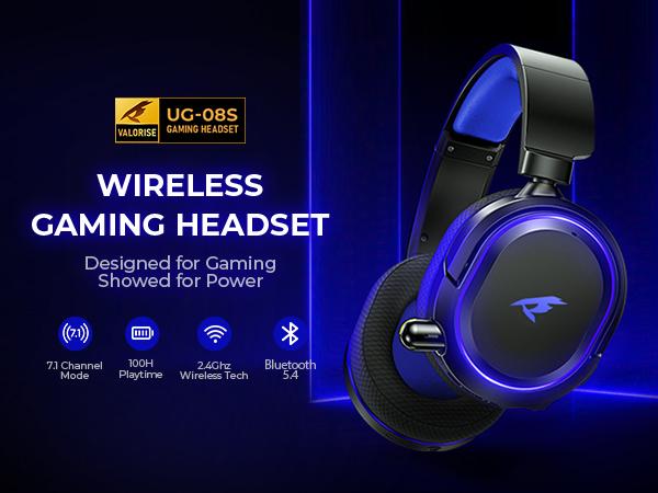 Picun G2 Over Ear Wireless Gaming Headset with Mic - Gaming Accessories, Bluetooth 5.4 Headphones, 7.1 Virtual Immersive Sound, 2.4GHz/Wired Connectivity, 5ms Lagfree Play, ENC Noise-Canceling Retractable Mic, RGB Lighting, PC Accessories for PC, PS5, PS4