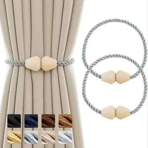 Handmade Wooden Curtain Tiebacks Set of 2, Rope Window Decorations, Fashionable Home Decoration Accessories for Curtains