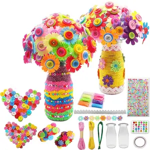 DIY Bouquet Craft Kit, Handmade Button Felt Flower Set, Artistic Birthday Gift Materials Pack, Creative Home Decor Idea