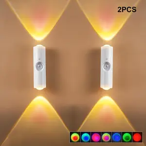 2Pcs Smart Rechargeable LED Night Light with Motion Sensor – RGB Gradient Ambient Lighting, Dimmable Wall Lamp, Magnetic & Stick-On Design, USB Convenient Charging, Long-Lasting Battery, Perfect for Halloween Decor, Bedroom, Stairs, Hallway & Entryway