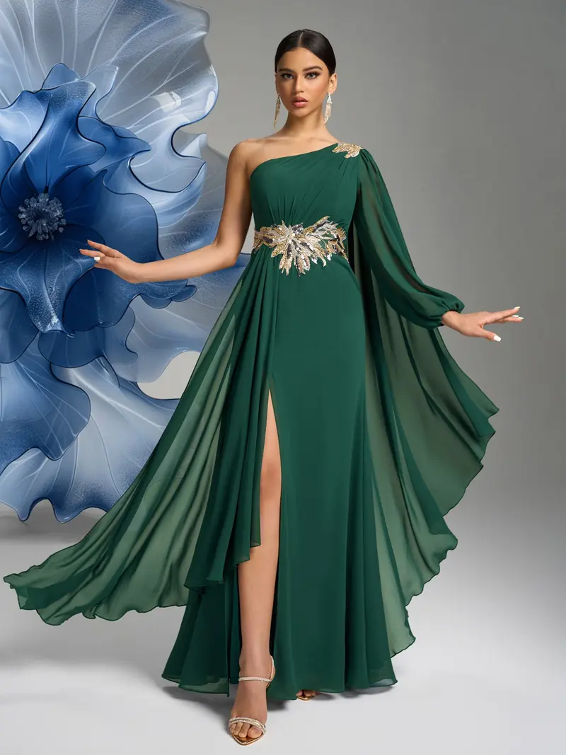 navy blue dress for baby girl Asymmetrical Plus Size Sequin V-neck Evening Dresses main image 0