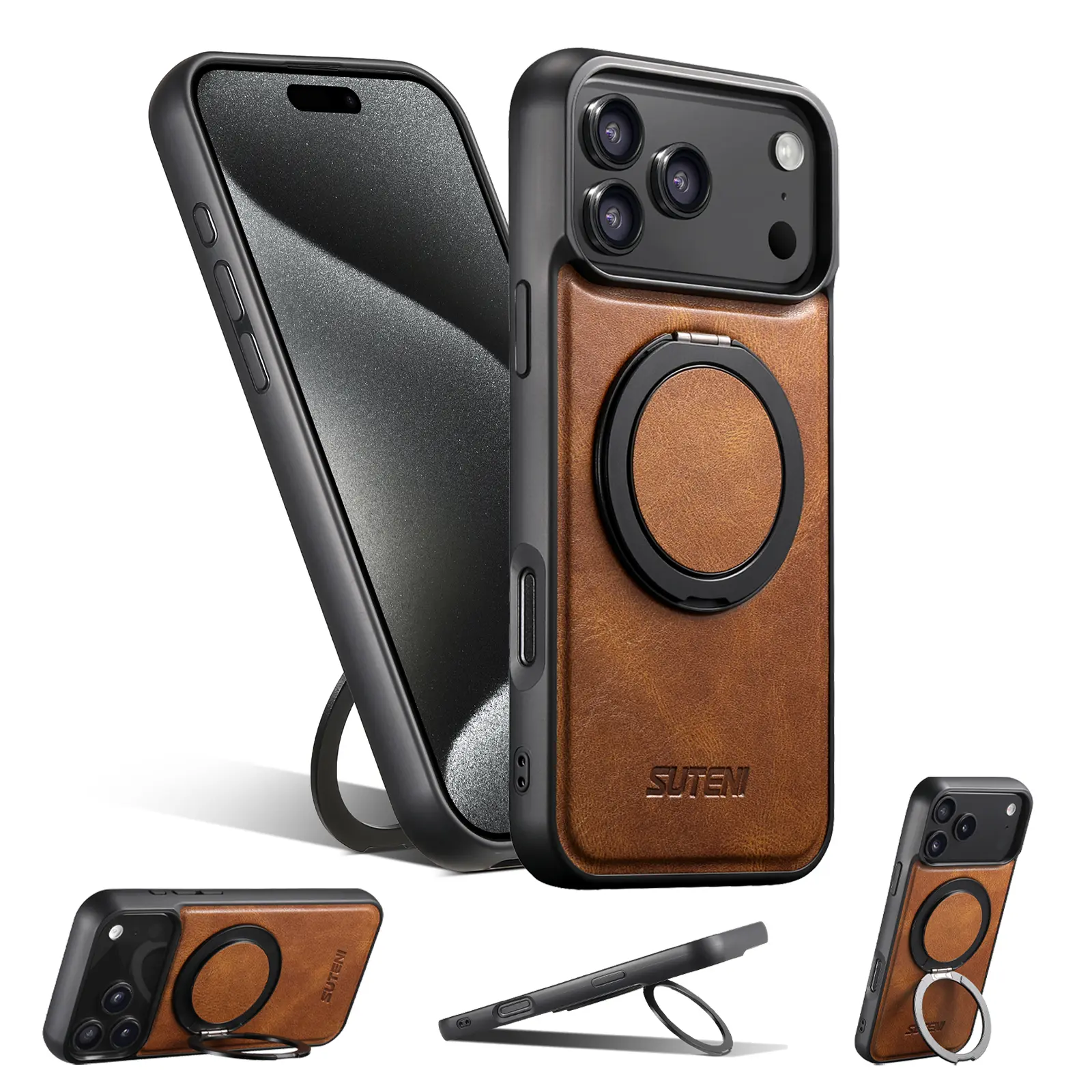Smartphone Casing with Built-in 360° Rotating Magnetic Stand, MagSafe-Compatible, Military-Grade Shockproof Protection, Invisible Rotatable Kickstand for Wireless & Landscape Use, Accessories