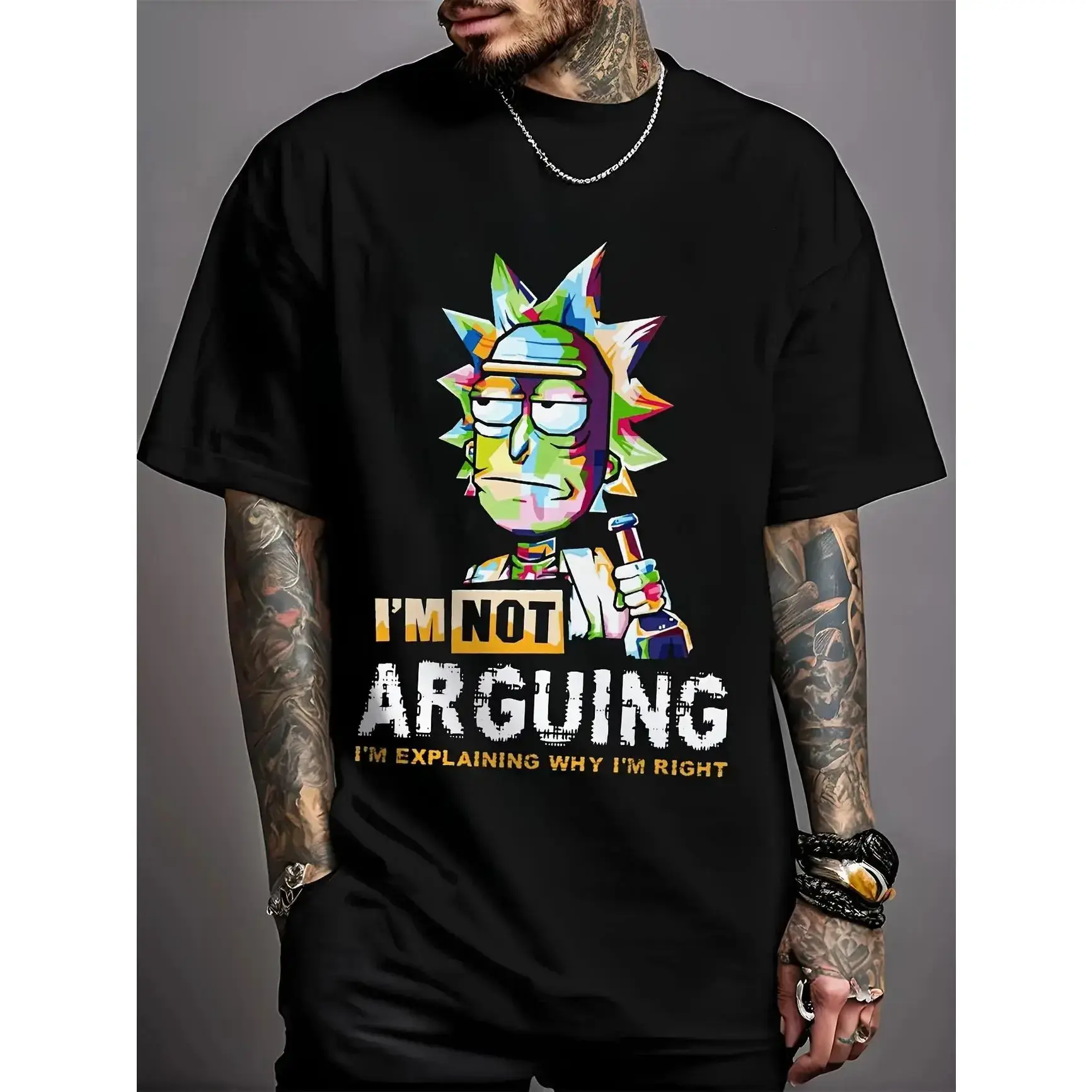 Men's Rick and Morty Creative Print T-shirt, Unisex Loose Fit Basic Cotton Streetwear, Breathable Short Sleeve Round Neck All Seasons Casual Tops