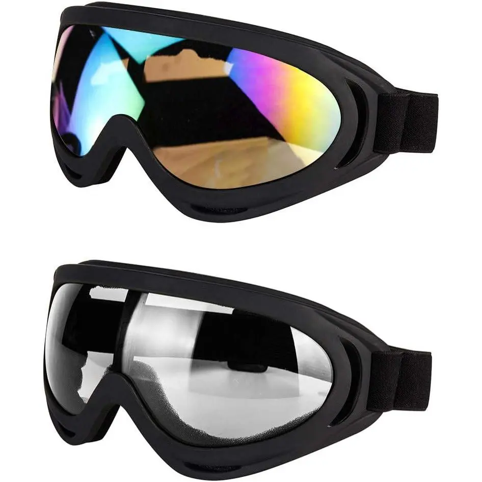 Adults' 2-Pack Sturdy Motorcycle Goggles - ABS Frame, 0.1kg, PC Lens, Anti-UV, Adjustable Strap, 360 Degrees Protection, Windproof, Black+White/Yellow Lens, Offroading Military Protective Gear for Dirt Bike Riding