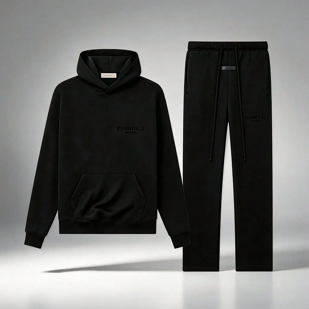 Fear of God Essentials pullover hoodie in "Stretch Limo" and relaxed-fit sweatpants in "Stretch Limo" set