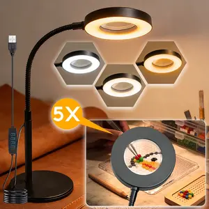 10x Magnification LED Desk Lamp, Adjustable Arm and Clip, USB Powered, 3 Color Temperatures, Adjustable Lighting, Ideal for Reading, Nail Care, Sewing, Inspection