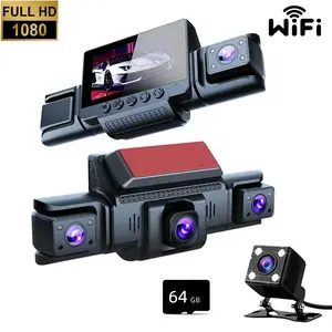 WHATOOK 4-Channel Dash Cam WiFi 1080p Full HD 64GB SD Card Enhanced Night Vision 3" IPS Screen Stable Shell GPS Parking Mode Loop Recording