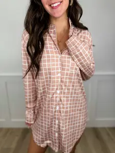 Cozy Nights Long Sleeve Tan Avery Mae Button Up Nightgown
