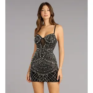Brielle Faux Pearl Rhinestone Mini Dress