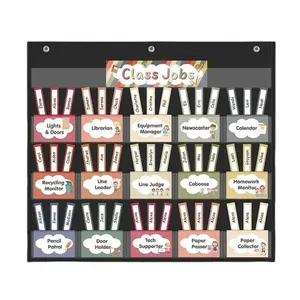 Class Jobs Pocket Chart with 16 Pockets and 76 Cards, Classroom Management Helper Tools, School Teacher Essentials Supplies, Bulletin Board for Classroom(Black)