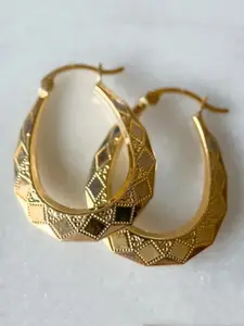 Luxurious Vintage Diamond Pattern Carved U-Shaped Pendant Earrings, Women's Handmade Jewelry Accessory, Ideal Gift for Ladies