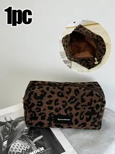 Large Capacity Leopard Print Makeup Bag, Gold Animal Pattern Cosmetic Storage, Durable Polyester Material, Ideal for Women, Teens, Travelers