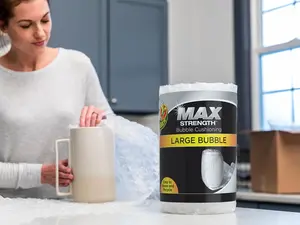 Duck Max Strength Clear Bubble Cushioning Wrap, 15 FT Large Bubble Pack for Heavy-Duty Protection, Moving & Shipping Office Postal Packaging Boxes