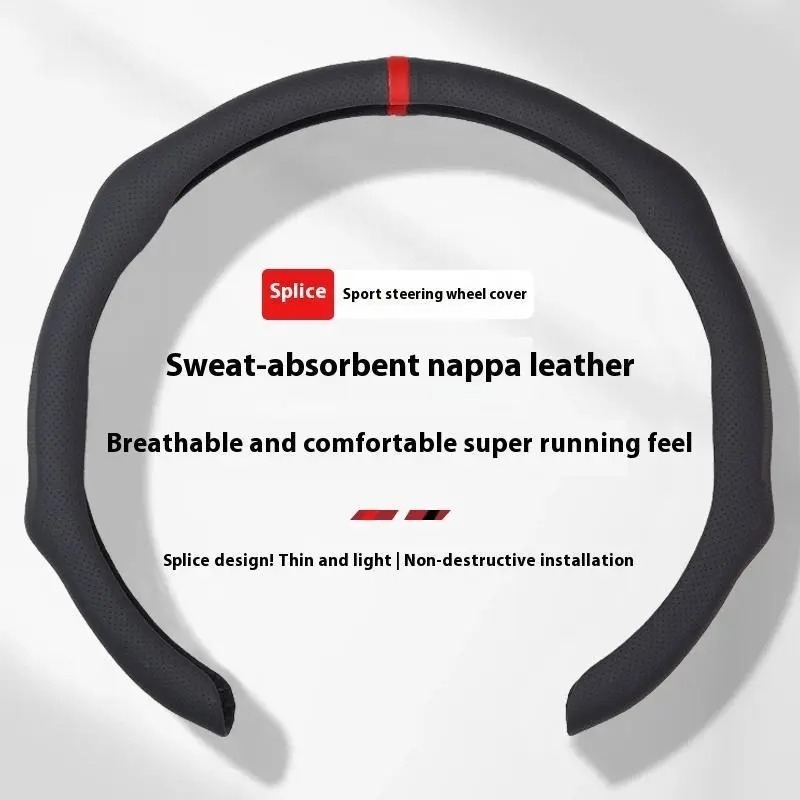 Black with White Stitching Napa Leather Steering Wheel Cover - Quick Turn, Non-Slip, Breathable, Ultra-Thin, Universal Fit Grip, All-Season Auto Accessories Interior, Car Accessories