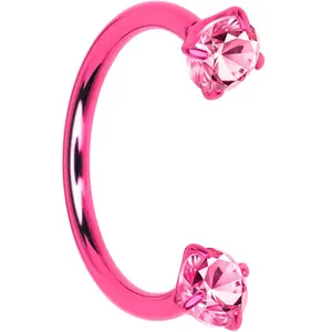 Pink Double Gem Horseshoe Nose Ring - Solid Titanium Anodized