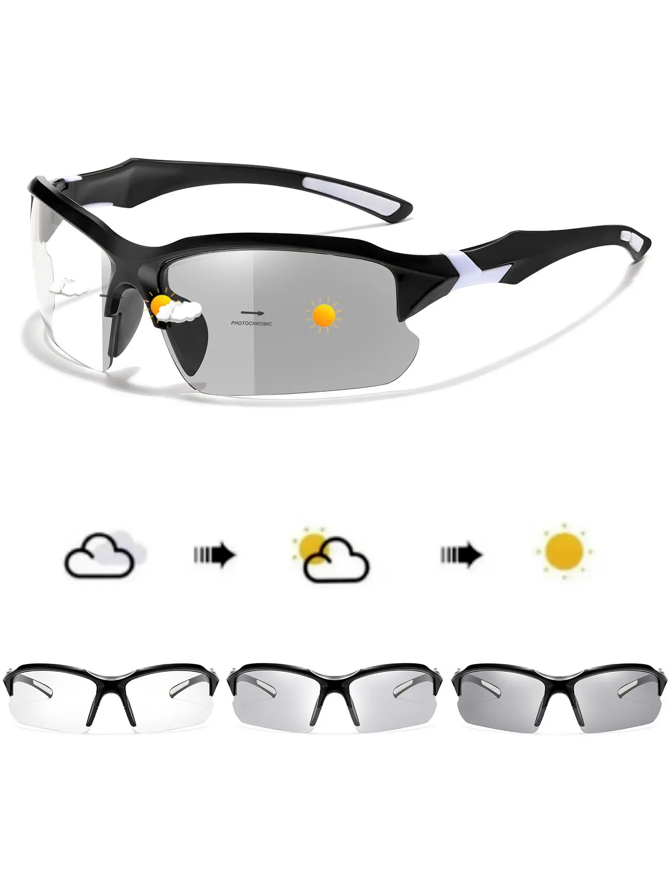 Photochromic Cycling Sunglasses, Outdoor Sports Sunglasses, Sports Eyewear for Cycling, Running, Beach Holidays, Biking Sunglasses, Bike Glasses, Sporty Sunglasses, Mountain Bike Shades