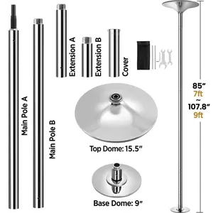 Yaheetech Professional 45mm Chrome Dance Pole with Adjustable Height & 2 Modes, Spinning Static Dancing Pole For Home, Height Adjustable 7'-9' H Yaheetech Professional 45mm Chrome Dance Pole with Adjustable Height & 2 Modes, Spinning Static Dancing Pole For Home, Height Adjustable 7'-9' H