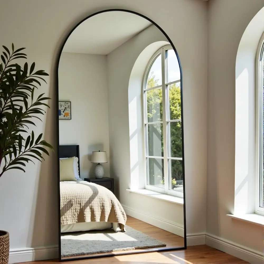 Floor Full Length Mirror, 71"x26" Arched-Top Hanging, Leaning or Standing Mirror, Full Body Wall Mounted with Aluminum Frame for Living Room, Bedroom Arched 71"x26" Full Length Mirror Full Body Floor Mirror Standing Hanging or Leaning Wall