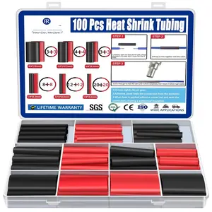 100 count 3:1 Heat Shrink Tubing Kit, Adhesive Lined Marine Resistant Grade Shrink Wrap - 1.75"Length 6 Size  for  and Industrial, 1/8"-3/4" - Black, Red