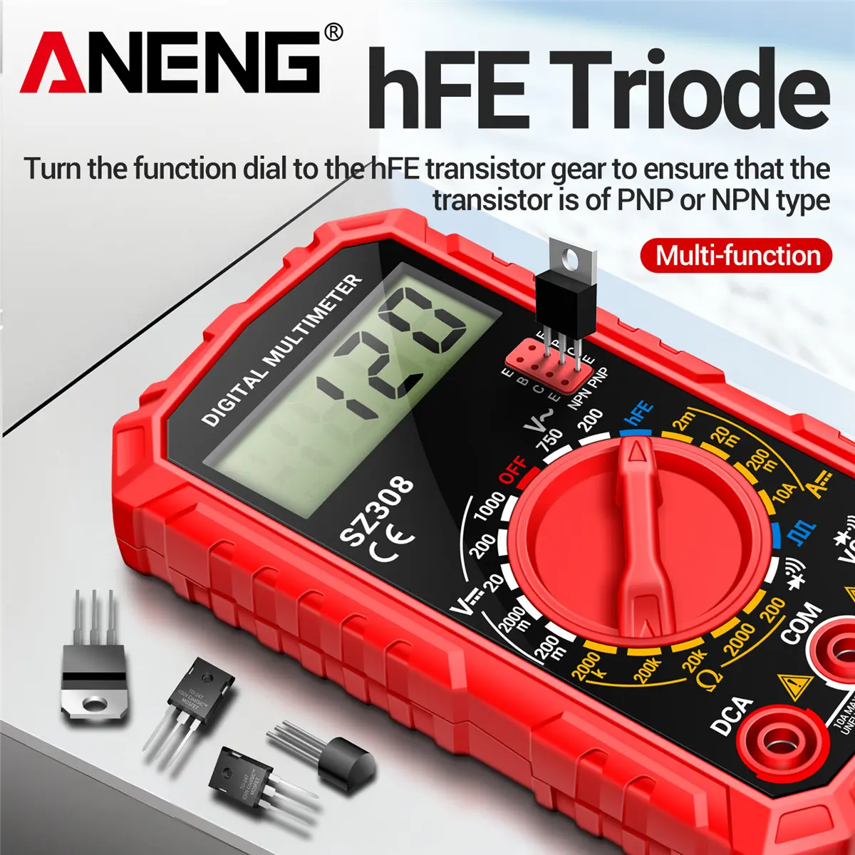 ANENG SZ308 Model Lightweight Compact True RMS Digital Multimeter - 1999 Counts, Anti-Burn & Overload Protection, Measures AC/DC Voltage/Current, Resistance, Capacitance, Diode & Temperature, Essential Tool for Electricians, Automotive Use & Home Repair