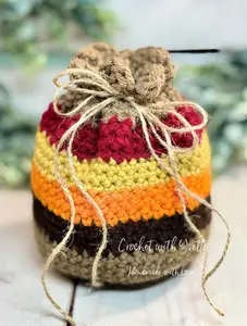 Set of 2 – Handmade Crochet Fall Candy Treat Bags with Rustic Twine Drawstring