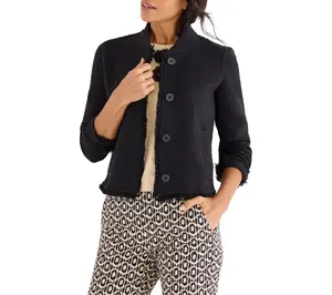 NIC+ZOE Fringe Mix Knit Bomber Jacket