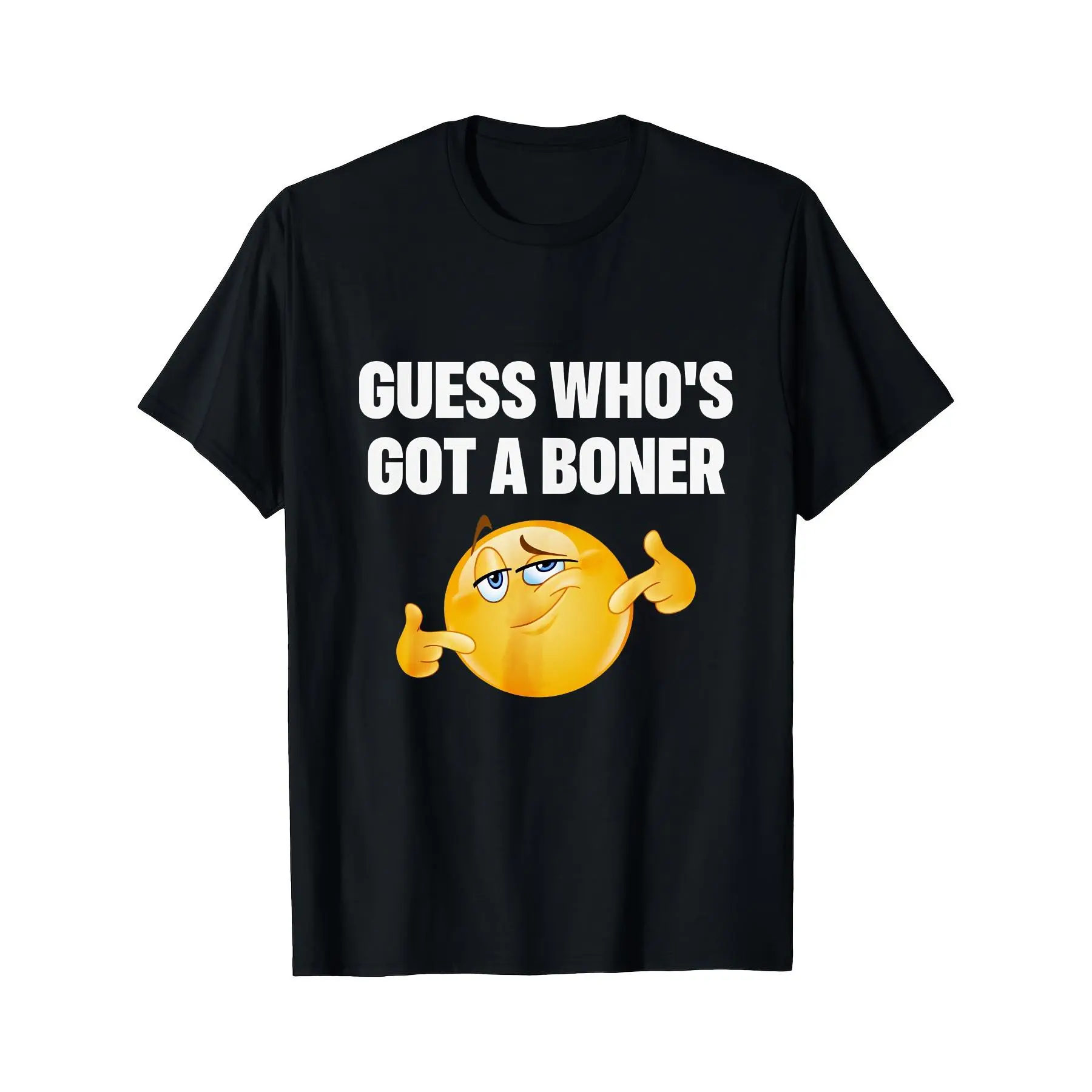 T Shirt Black Guess Whos Got A Boner Emoji Graphic Humor Casual Wear For Men And Women Fun Party Outfit