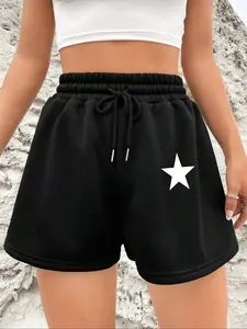 Women's Star Print Drawstring Waist Shorts, Casual Comfy Track Shorts for Daily Wear, Ladies Bottoms for All Seasons, Casual Relaxed Shorts