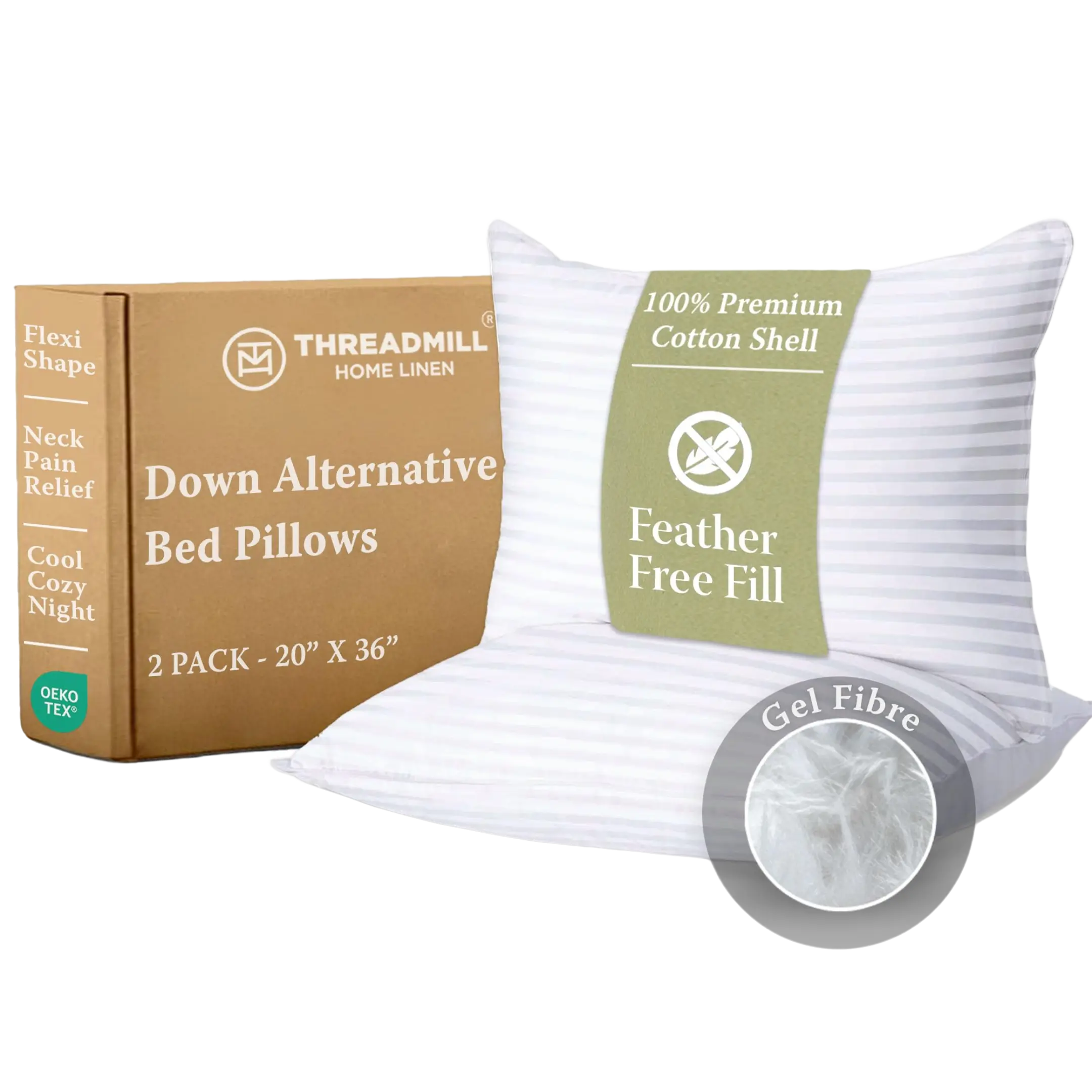 Threadmill Home Linen 300TC Cotton Soft Pillows for Sleeping Set of 2 - Breathable Cooling Hotel-Grade Bedding, Machine Washable Standard White for Back/Stomach Sleepers, No-Shift Design