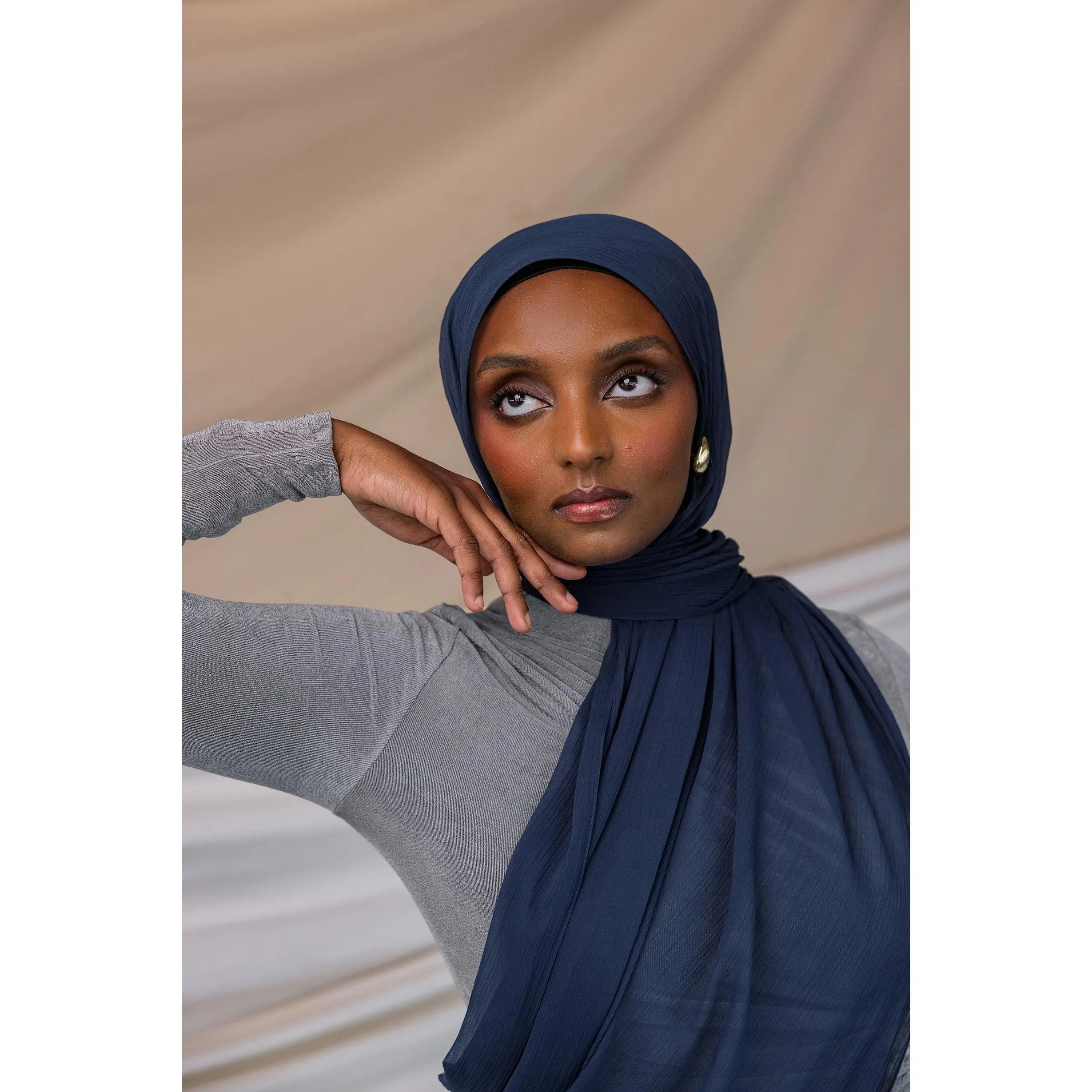 VELA Velvet Sapphire Crinkle Chiffon Square Hijab - Butter-Soft, No-Slip Women's Modesty Wrap with High Coverage, Matching Head Scarf