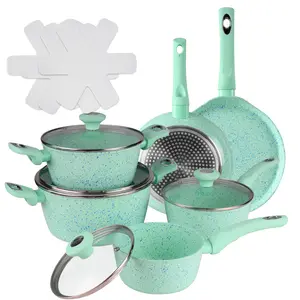 MGKKT Hard Anodized Ceramic Nonstick Cookware Pots and Pans Set 10+3 Piece Pistachio Green Kitchen Essentials blackfriday deals 2025 blackfriday Souppot