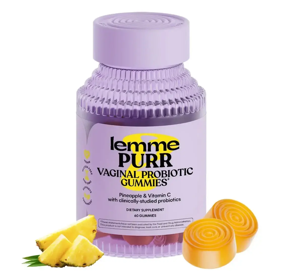Lemme Purr Gummies - Vaginal Probiotic for Women - Balanced pH, Healthy Odor, Yeast Balance & Flora Support - Tasty Pineapple (60 Count)