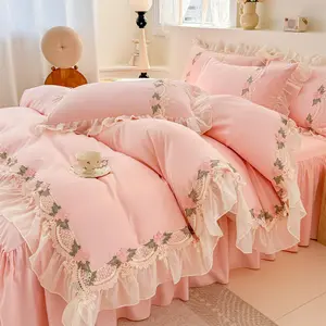 Lace Ruffled Bedding Set, 1 Duvet Cover + 1 Pillowcase Set, Girl French Princess Style 2 Piece Twin Duvet Cover with Zipper Closure, Ultra Soft and Light Weight, No Comforter