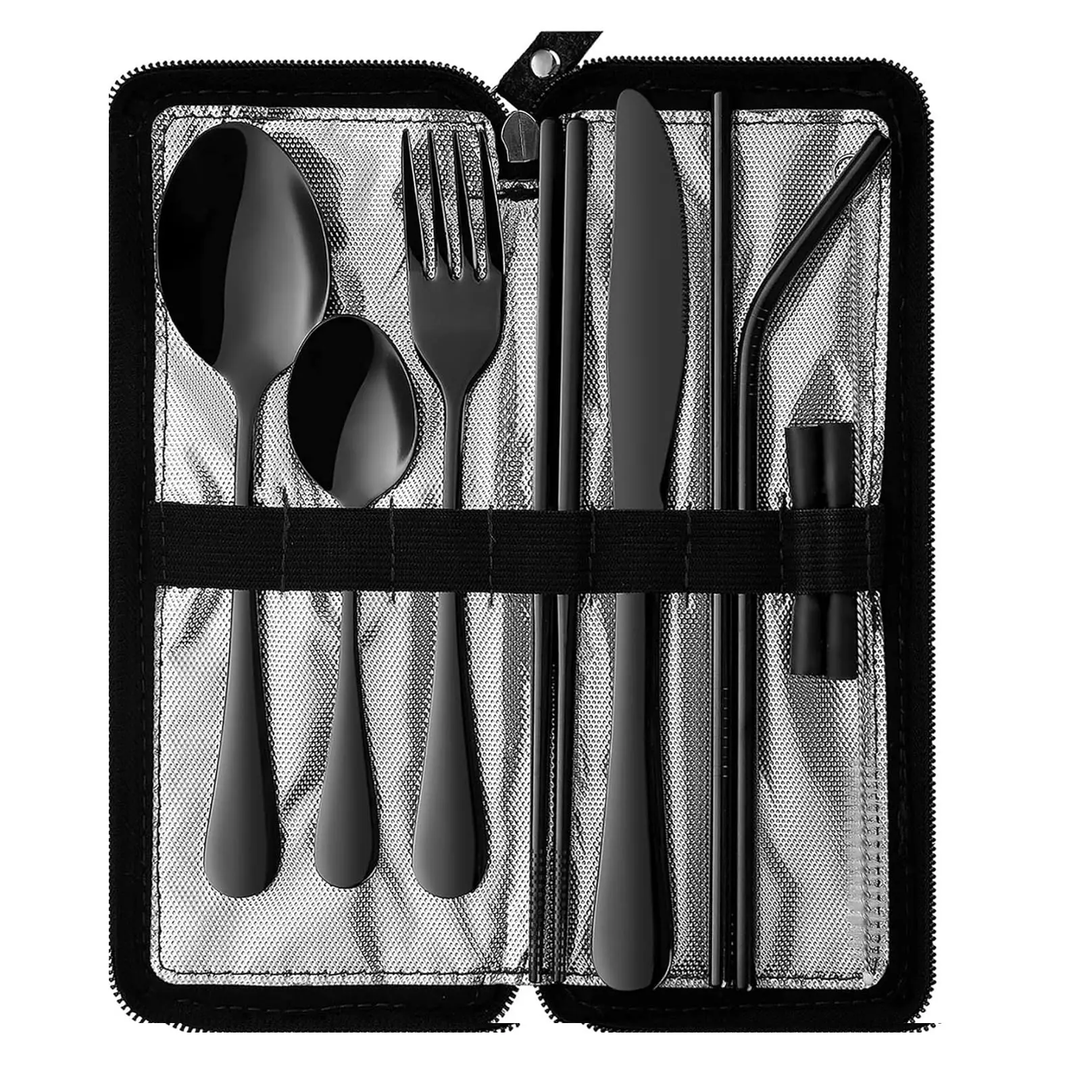 Portable Travel Cutlery Set, Reusable Stainless Steel Fork and Spoon Set Utensils Cutlery Utensil Sets with Fixed Box, 9-Piece Stable Camping Picnic Tableware Kit Spoons and Forks Set