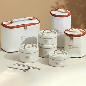 Portable Insulated Lunch Box Set — 3-layer stainless steel, microwave safe, includes 3 boxes (420 ml and 620 ml), insulated bag, suitable for adults and children