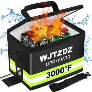 Upgraded Lipo Battery Fireproof Explosionproof Safe Bag 4 Layers Heat Insulated Materials with Waterproof Zipper Reflective Strip Comfortable Handle Portable Shoulder Strap 8.5x5.7x6.5inch