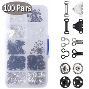 100 Pairs Metal Snap Buttons for Sewing - Skirt Hooks & Snaps for Clothing, Dresses and Bras