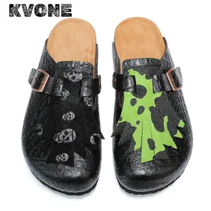 KVONE Men’s summer breathable clogs—fashionable casual men’s Mules with two colors, easy to mix and match，Two color matching at will-Give away decorative accessories
