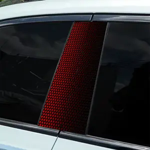 2Pcs Red and Black Honeycomb Car Sticker - Durable Vinyl Sticker, Suitable for B-Pillar, Semi-Matte Surface, Self-Adhesive, Compatible Metal Surface, Rectangle Shape, Car Decor, Car Decals, Sticker For Cars