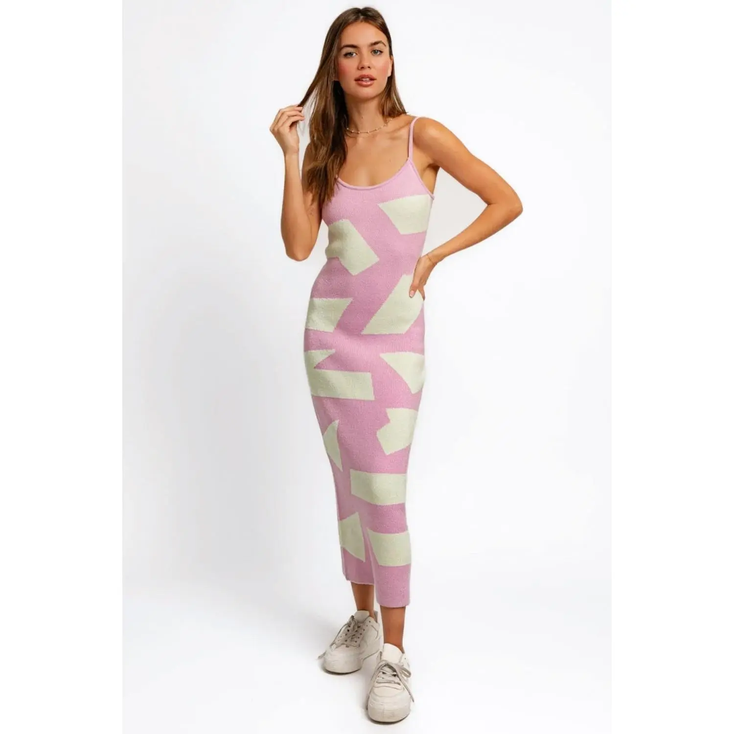 Tasha Apparel Abstract Contrast Maxi Sweater Cami Dress