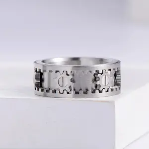 New Men's Stainless Steel Ring Rotatable Gear Ring Gift Box Packaging Holiday Gift