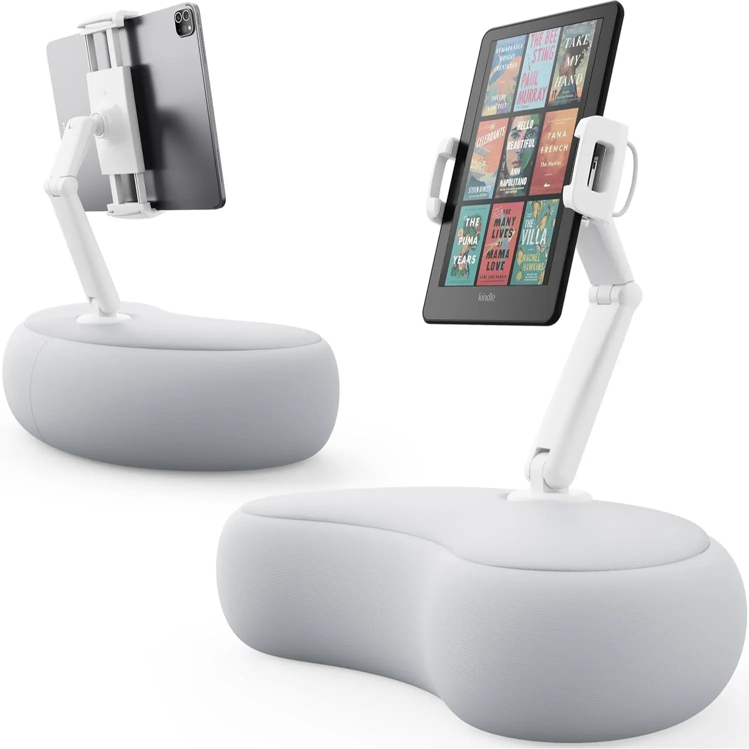 SAIJI Kindle/iPad/Phone Stand Pillow, 360° Adjustable Tablet Holder for Bed with Flexible Dual Axis Arm, Phone Holder for iPhone 15, 15Pro, iPad, Kindle, Portable Monitor and All 4.7" - 15.6" Devices