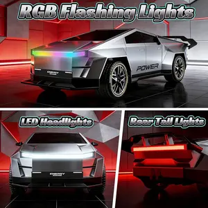 2026 Latest 2.4GHz RC Pickup Truck Toy - Rechargeable, LED Lights, ABS Plastic, Rubber Tires, 90ft Range, Electric RC Car, Children's Gift for 3-12 Years Old (Cool Silver White)