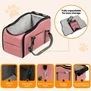 1pc Dog Booster Seat, Portable Adjustable Pet Travel Carrier, Fits the Center Console and Back Seat, Comes with a Removable and Washable Mat, Safety Leash and Storage Bag, Two-step Seatbelt, a Gift for Pet Lovers.