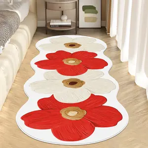 Red Flower Shaped Area Rug Soft Non-Slip Mat Decorative Rug Stylish Home Decor, Ideal for Bedroom, Living Room, Kitchen, Floral Area Rug